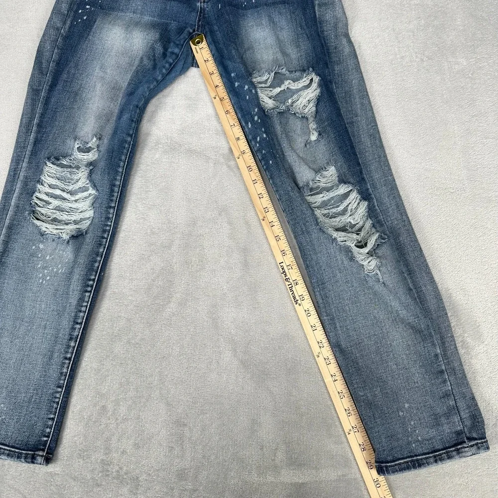 Judy Blue Boyfriend Fit Jeans‎ Mid Rise Distressed Denim Medium Wash Size 11/30